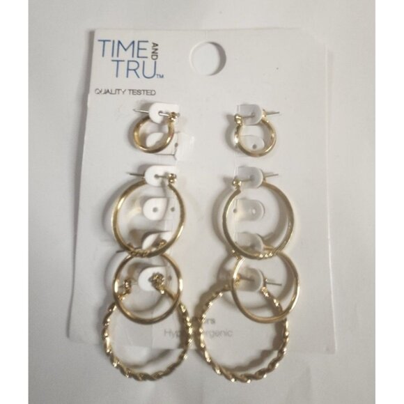 Time And Tru 6-Pair Gold-Tone Hypoallergenic Hoop Earrings Set - Picture 1 of 3